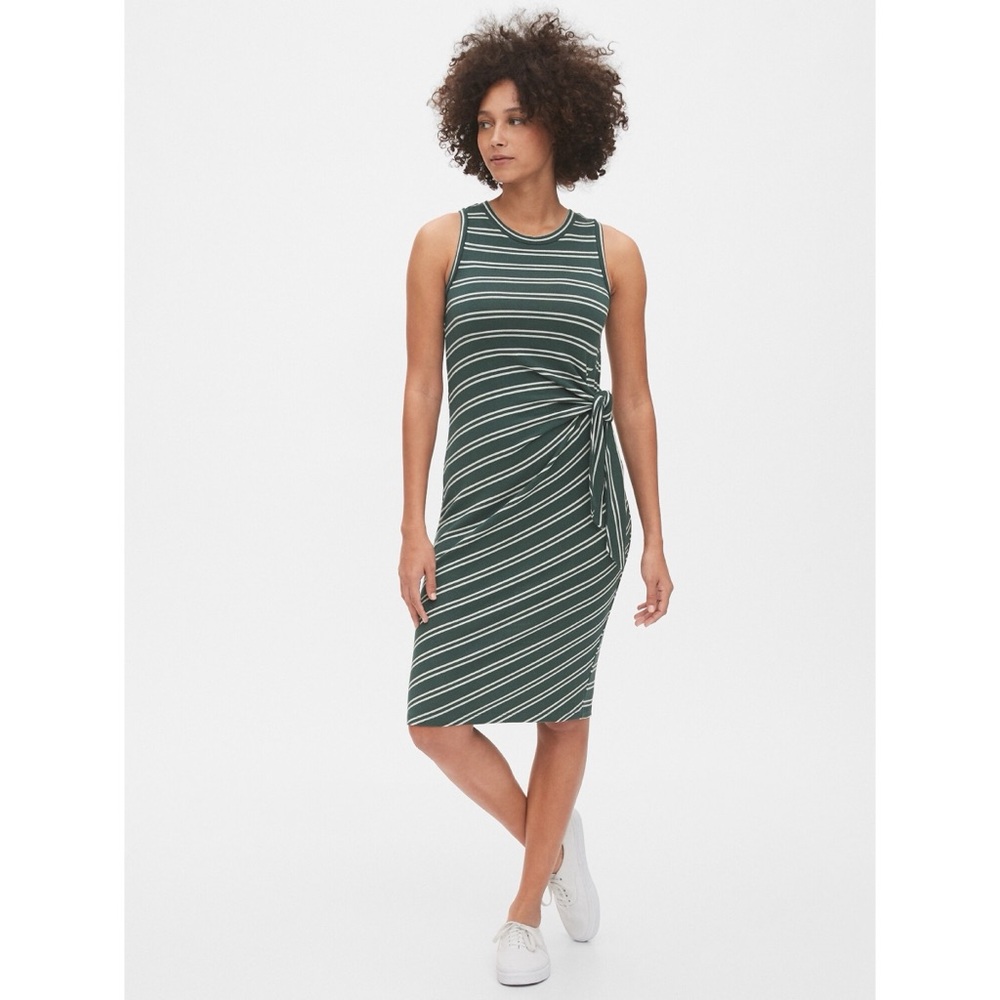 Gap soft spun green striped tie side midi tank dress